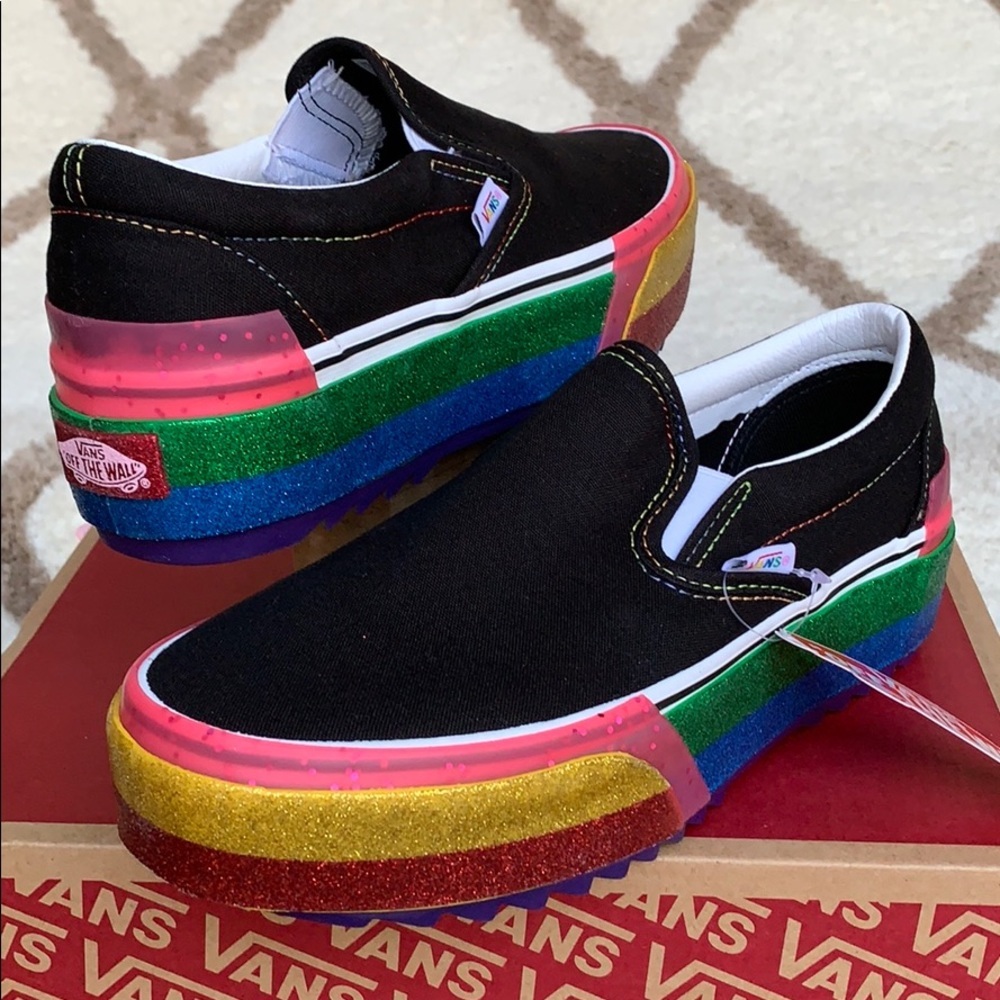 ••VANS CLASSIC SLIP ON S PLATFORMS GLITTER BLK/R W - Picture 6 of 16